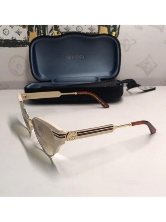 New Authentic Gucci GG0522S 005 Cat-Eye Sunglasses Ivory Brown Gradient main image 7